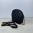 Шкіряна сумка овальна форма стьобана фактура С37-КТ-4196 Чорна, фото 7