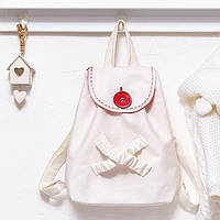 Белый рюкзак для малышей с карманом для игрушки (с красными пуговицами)