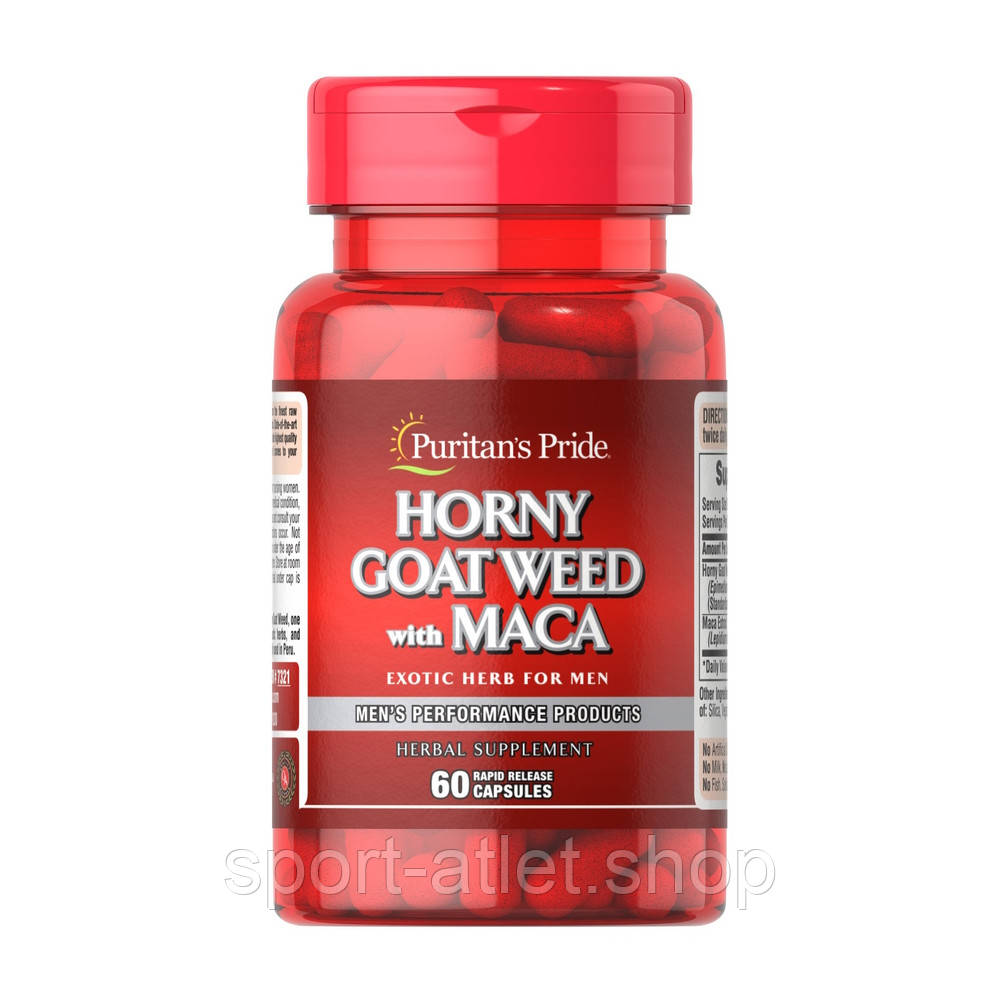 Натуральна добавка Puritan's Pride Horny Goat Weed with Maca, 60 капсул