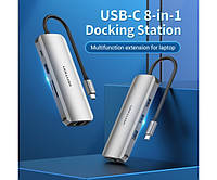 Док-станція USB3.1 Type-C --> HDMI/USB 3.0x3/RJ45/SD/TF/PD 100W Hub 8-in-1 Vention