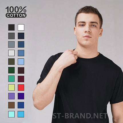 M,L,XL,2XL,3XL. Чоловіча однотонна футболка 100% Cotton, м'який та приємний матеріал - чорна, фото 1