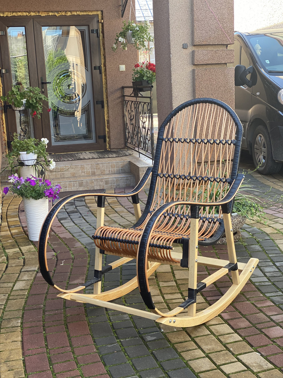 Плетені Крісло-гойдалка з лози+ ротанг. Арт:9985, фото 1