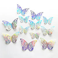 3D-метелики наклейки дзеркальні пластикові на стіну, вікна, двері з візерунками 12 шт. набір