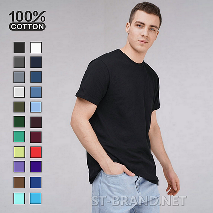 48,50,52,54,56. Чоловіча однотонна базова футболка з натурального матеріалу, 100% Cotton - чорна, фото 1
