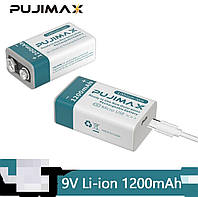 АККУМУЛЯТОР ТИПА КРОНА 6F22 (CR-9V) 9 ВОЛЬТ - С РАЗЪЕМОМ TYPE-C Pujimax 1200MAH + КАБЕЛЬ TYPE-C