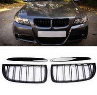 Решетка радиатора BMW (БМВ) 3 series E90 E91 2005- 2008 года Глянец 2 ребра Ноздри BMW E90 Е91 2005 - 2008