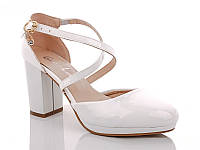 Свадебные белые лаковые открытые туфли на широком каблуке размеры 38