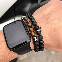 Чоловічі браслети з натурального каміння кам'яні браслети з агату з короною набір