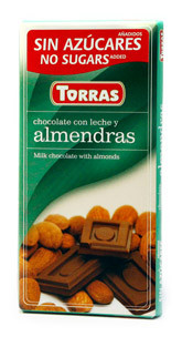 Молочний шоколад Torras з мигдалем без цукру , 75 гр