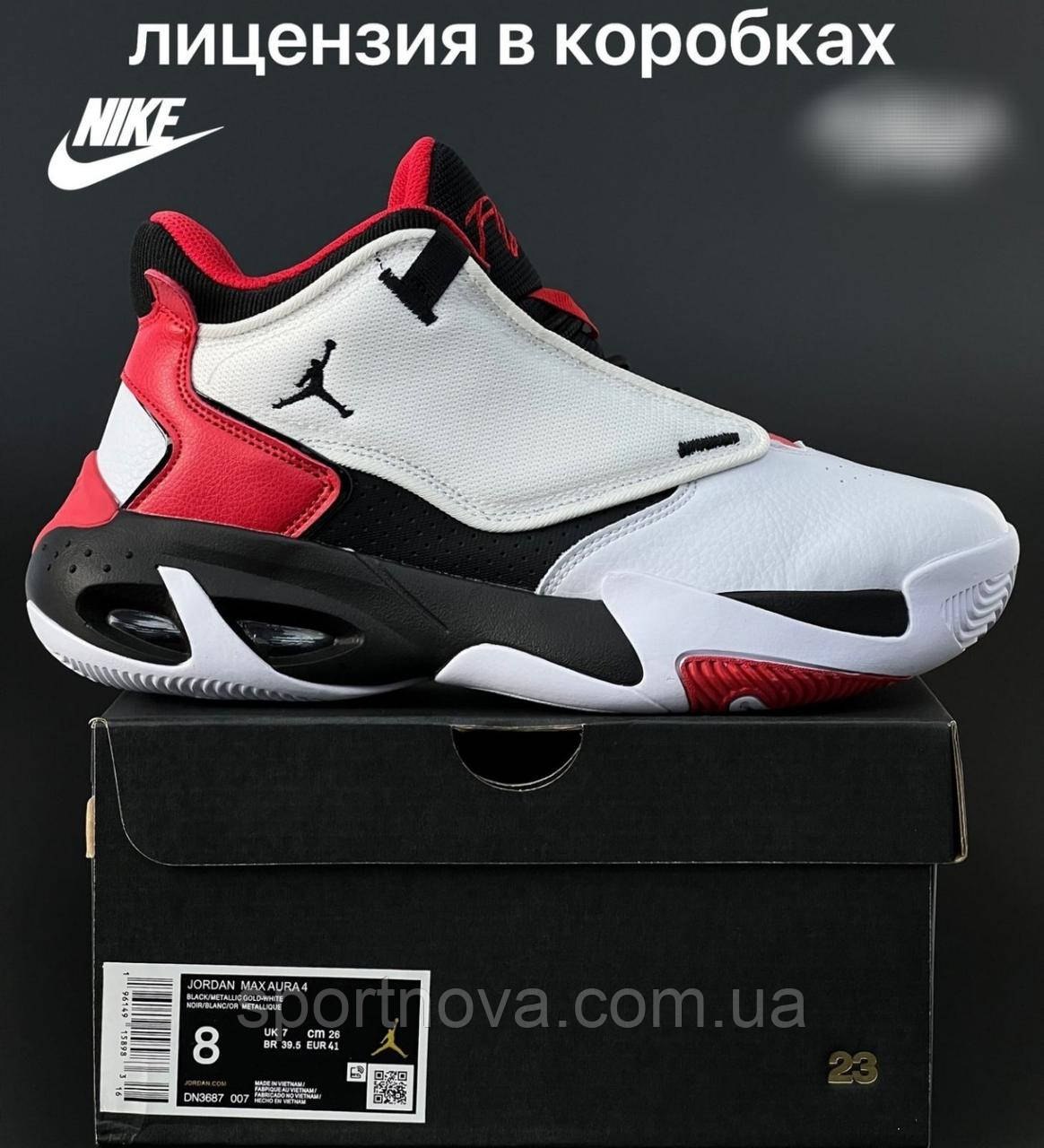 Чоловічі кросівки Nike демісезонні Nike Jordan Max Aura 4 шкіра біла з червоним р 41, р. 42, фото 1