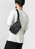 Чоловіча поясна чорна сумка Поясна повсякденна сумка бананка з екошкіри