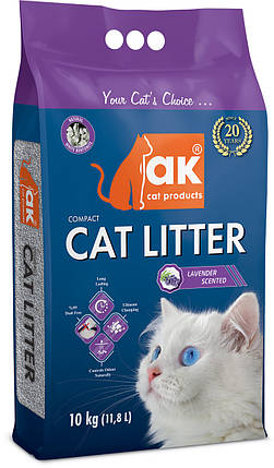 Наповнювач для котячого туалету AK Cat Compact CAT LITTER бентонітовий комкуючийся Лаванда 10 кг, фото 1