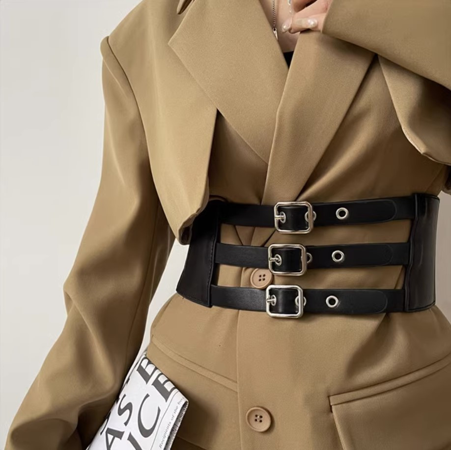 Ремінь-корсет пасок жіночий корсетний широкий еко-шкіряний масивний ремінь-гумка на пальто піджак плаття сукню