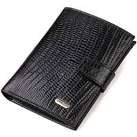Фактурный Вертикальный Мужской Бумажник Среднего Размера Из Натуральной Кожи С Тиснением Canpellini Черный