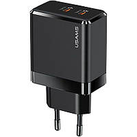 Сетевое зарядное устройство USAMS CC172 T54 40W Dual Type-C Ports GaN Fast Charger - Black