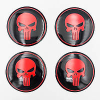 Наклейки на колпачки заглушки в диски Punisher (Череп Каратель) 56 мм Черно красные 4 шт