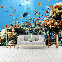 Флизелиновые зд фото обои в зал Кораллы Аквариум Рыбки 254x184 см Подводный мир во всей красе (4-005V4)+клей