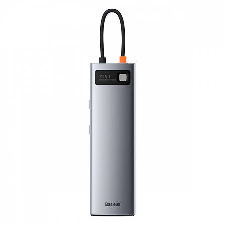 USB-Хаб Baseus Metal Gleam Series 11-in-1 (3xUSB3.0+2x4K HD+Type-C+TF+SD+Type-C PD+VGA+3.5mm+RJ45) gray, фото 1