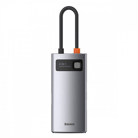 USB-Хаб Baseus Metal Gleam Series 4-in-1 (2xUSB3.0 + 4KHD + Type-C) gray, фото 1