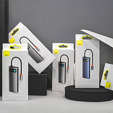 USB-Хаб Baseus Metal Gleam Series 6-in-1 (3xUSB3.0 + 4KHD + RJ45 + Type-C) gray, фото 5