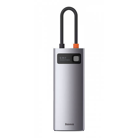 USB-Хаб Baseus Metal Gleam Series 6-in-1 (3xUSB3.0 + 4KHD + RJ45 + Type-C) gray, фото 1