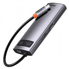 USB-Хаб Baseus Metal Gleam Series 6-in-1 (3xUSB3.0 + 4KHD + RJ45 + Type-C) gray, фото 4
