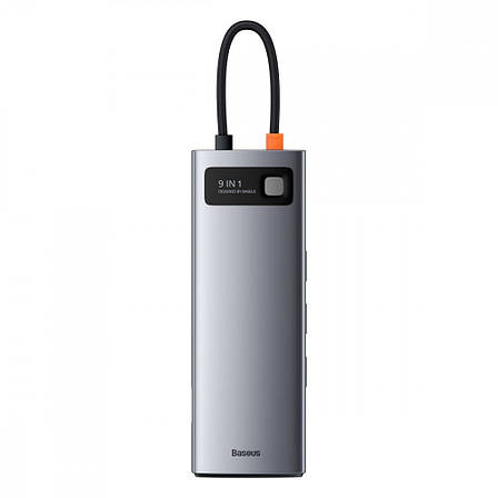 USB-Хаб Baseus Metal Gleam Series 9-in-1 (3xUSB3.0 + 4KHD+ TF + SD + Type-C PD + VGA + RJ45) gray, фото 1