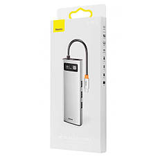 USB-Хаб Baseus Metal Gleam Series 9-in-1 (3xUSB3.0 + 4KHD+ TF + SD + Type-C PD + VGA + RJ45) gray, фото 3
