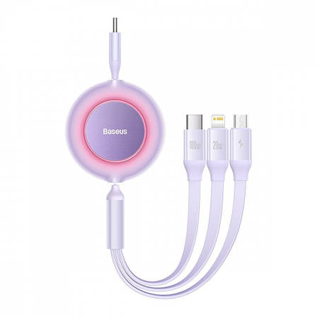 Кабель Baseus Bright Mirror 2 Series 3-in-1 (Micro USB+Lightning+Type-C) 100W (1.1m) purple, фото 1