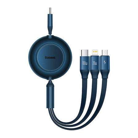 Кабель Baseus Bright Mirror 2 Series 3-in-1 (Micro USB+Lightning+Type-C) 100W (1.1m) blue, фото 1