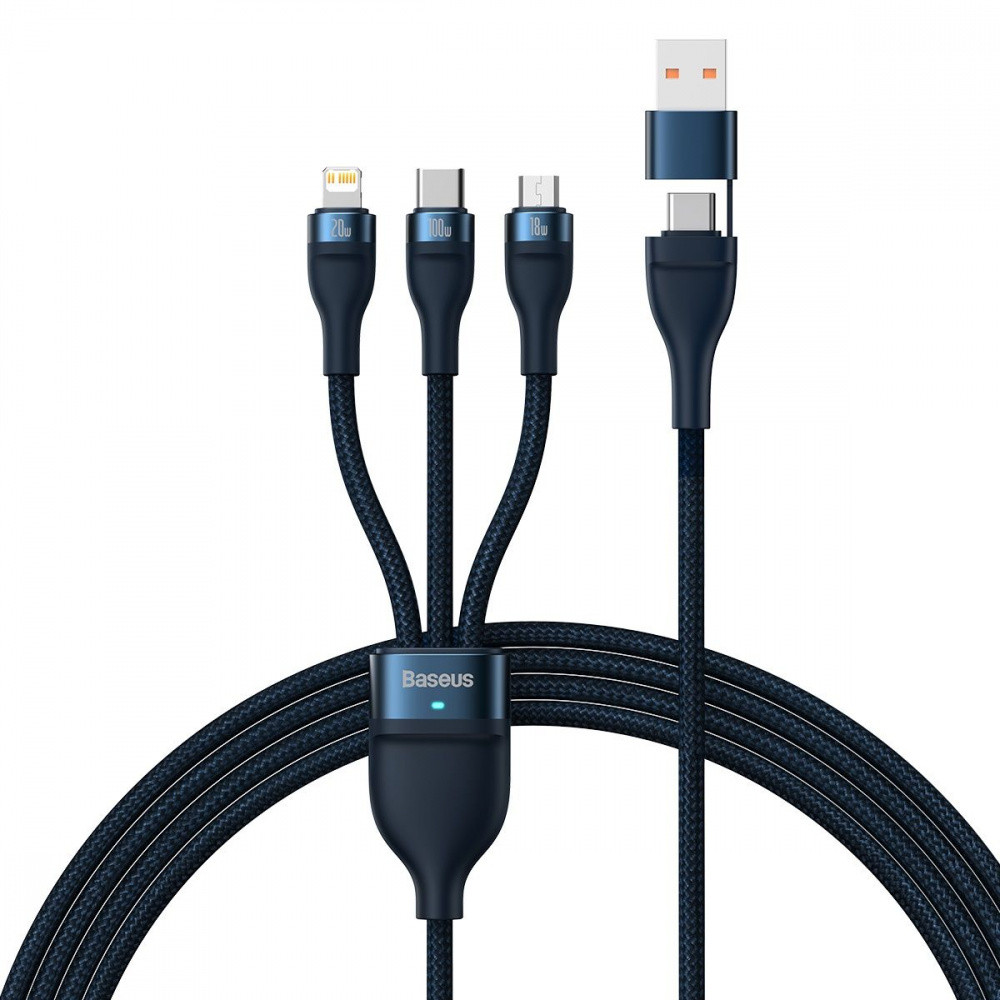 Кабель Baseus Flash Series 2 Two-for-three USB+Type-C (Micro USB+Lightning+Type-C) 100W (1.2m) blue