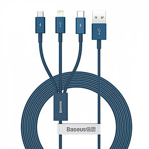 Кабель Baseus Superior Series Fast Charging 3-in-1 (Micro USB+Lightning+Type-C) 3.5A (1.5m) blue, фото 1