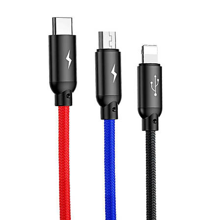 Кабель Baseus Three Primary Colors 3-in-1 (0.3m) black, фото 1