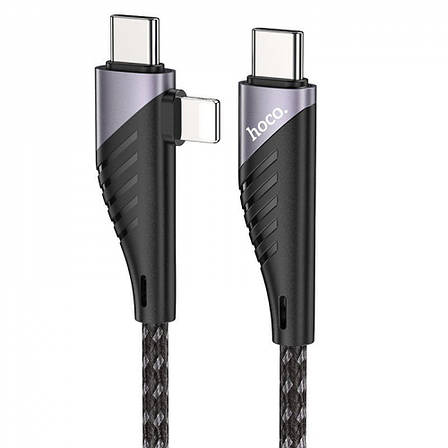 Кабель Hoco U95 2in1 Freeway 2in1 Type-C to Type-C + Lightning PD 60W (1.2m) black, фото 1