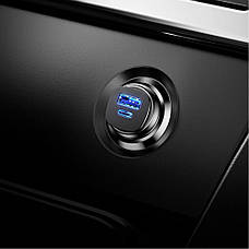Автомобільний ЗП Baseus Square Metal PD 3.0 QC 4.0+ 30 W USB + Type-C black, фото 4