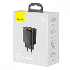 СЗУ Baseus Compact Quick Charger 20W QC+ PD (1Type-C + 1USB) black, фото 3