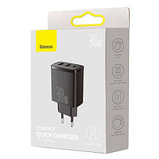 СЗУ Baseus Compact Quick Charger 30W QC+ PD (1Type-C + 2USB) white, фото 3