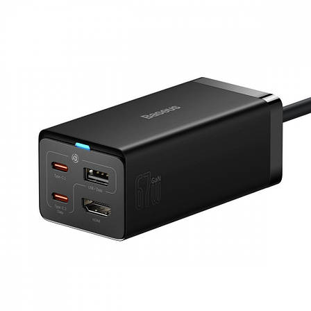 СЗУ Baseus GaN5 Pro 67W USB+2Type-C+HDMI (1.5m) + Кабель Type-C to Type-C 100W(20V/5A (1m) black, фото 1