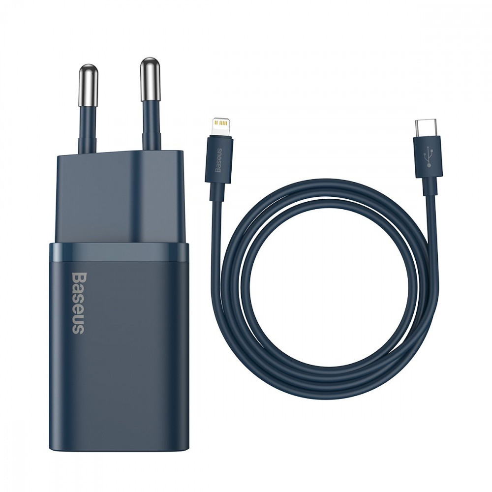 СЗУ Baseus Super Silicone PD Charger 20W (1Type-C) + With Cable Type-C to Lightning blue