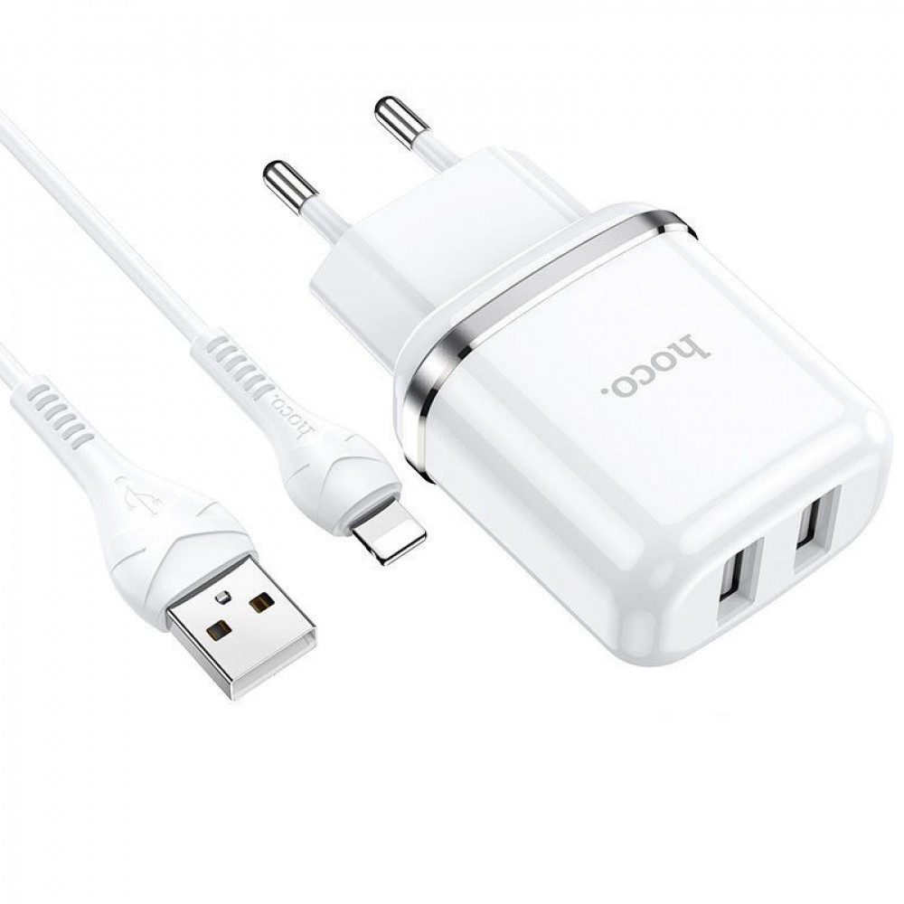 СЗУ Hoco N4 Aspiring + Cable (Lightning) 2.4A 2USB white