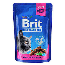 Корм вологий для котів Brit Premium Cat pouch Chicken & Turkey з куркою та індичкою, 100 г