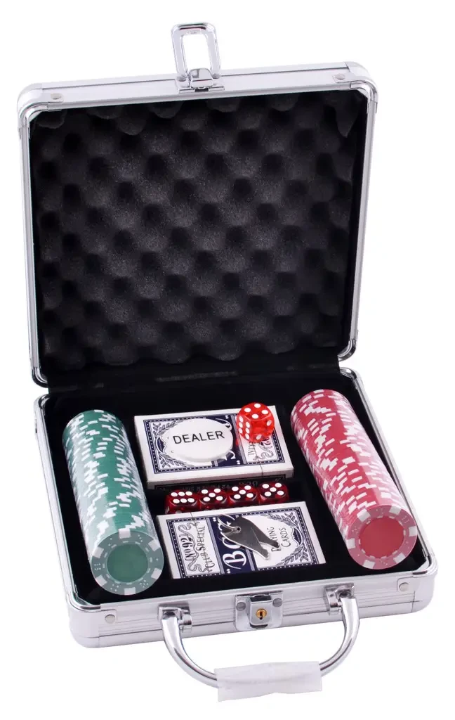 Набір для гри в покер в алюмінієвому кейсі на 100 фішок, фото 1