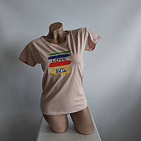 Жіноча футболка з написом женская футболка New Trend (10-68) пудра