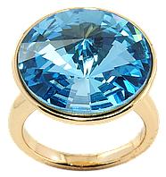 Кольцо Xuping Позолота 18K с кристаллами Swarovski "Голубой конусный кристалл ø 19мм" р.16.5,17