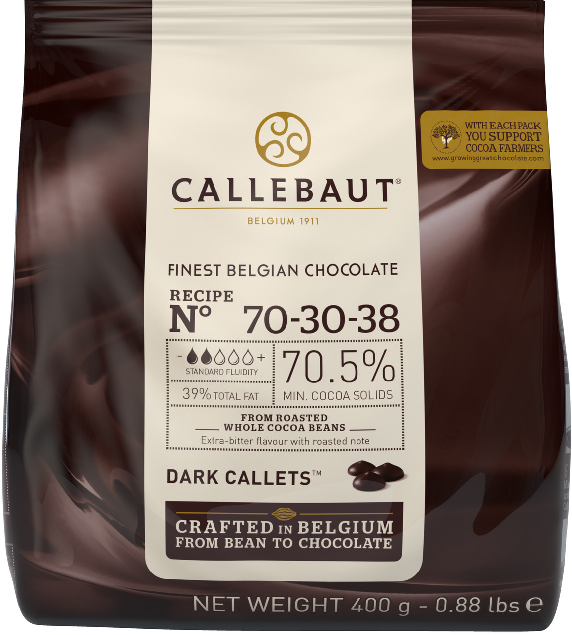 Чорний (темний) шоколад CALLEBAUT №70-30-38, каллети, пак 0,4 кг