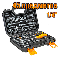 Набор головок торцевых с трещоткой 1/4" 45 предметов INGCO INDUSTRIAL