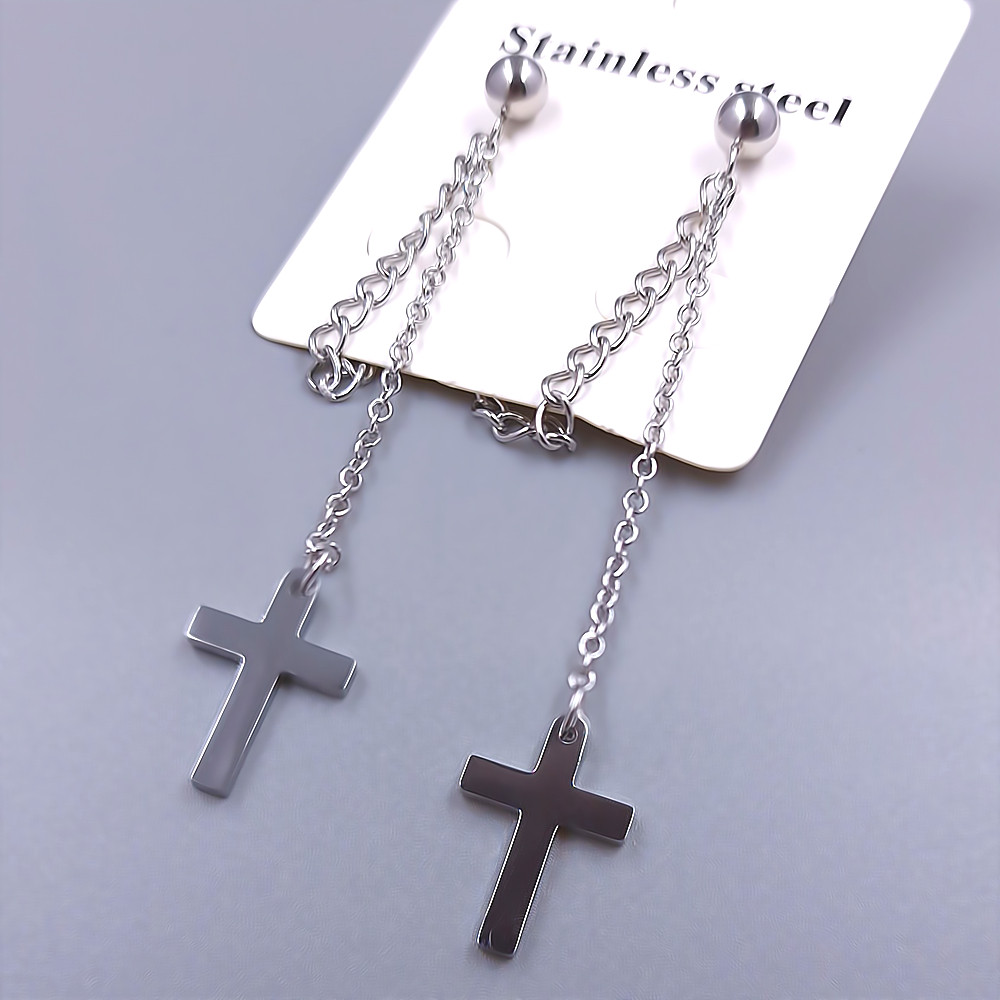 Сережки-гвоздики Stainless Steel. Сталь. Родій. Довжина: 68 мм. Ширина: 11 мм.