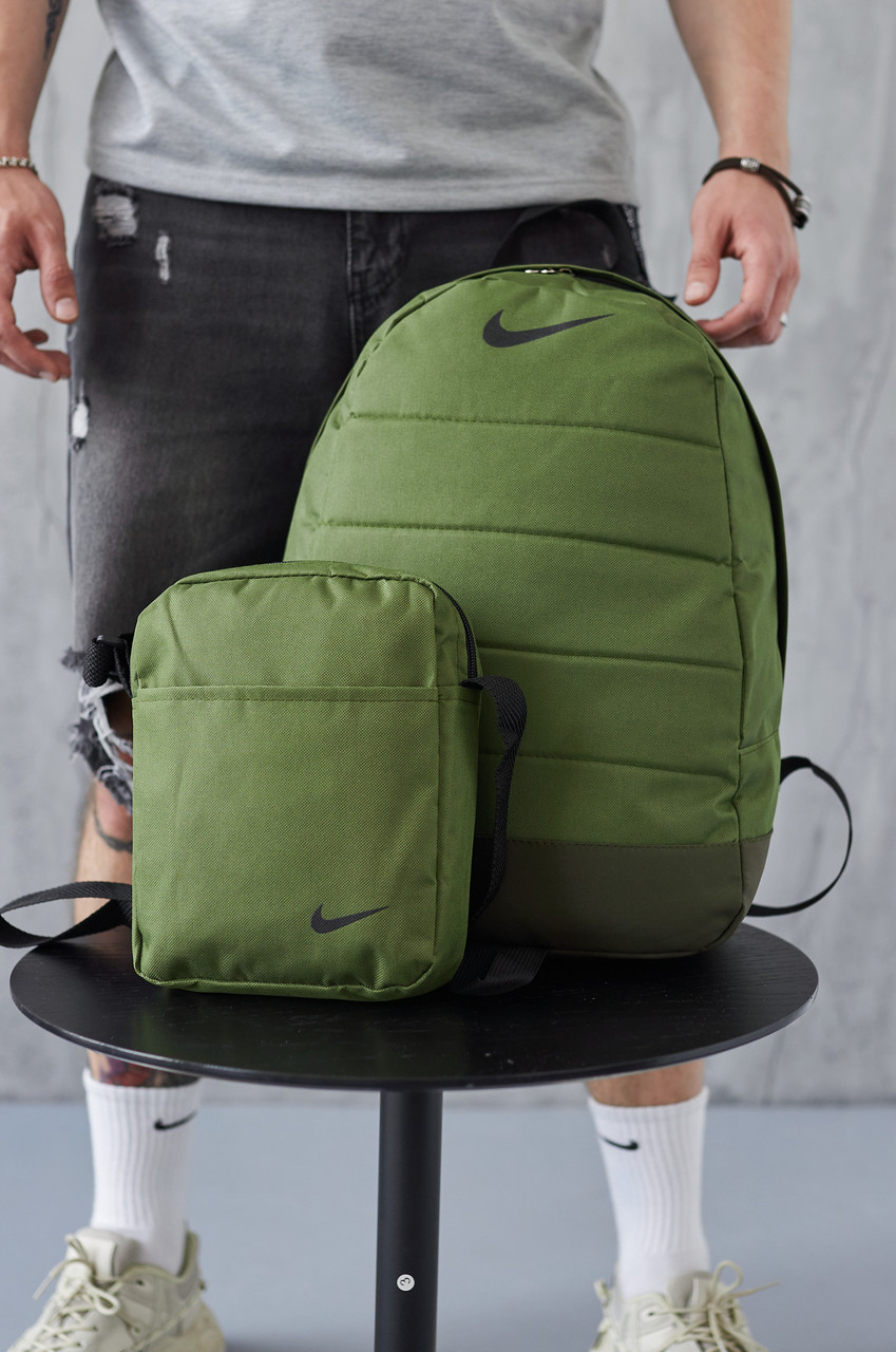 Рюкзак сумка через плече Nike хакі комплект чоловічий найк міський спортивний портфель барсетка