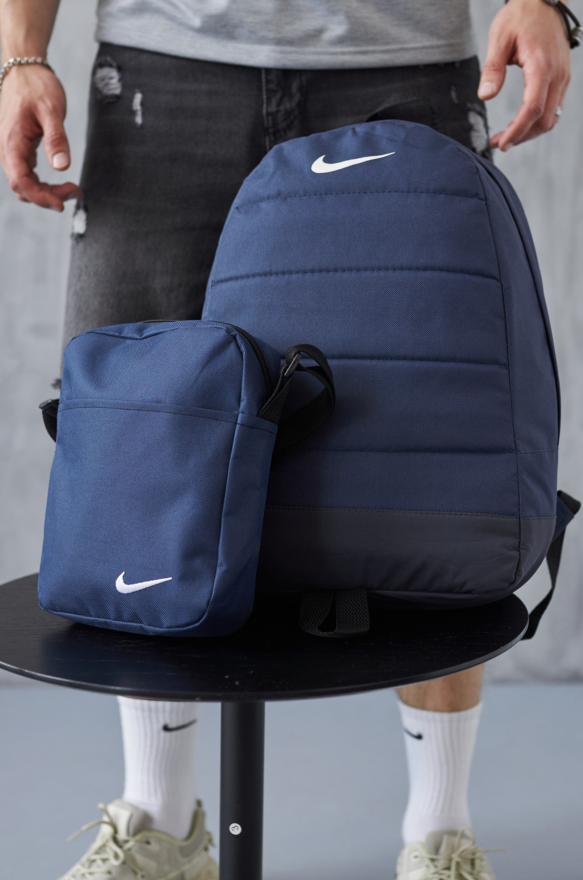 Рюкзак сумка через плече Nike синій комплект чоловічий найк міський спортивний портфель барсетка