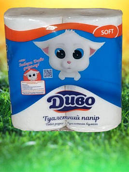 Туалетний папір Диво двошаровий целюлозний в рулоні на гільзі в упаковці по 4 штуки